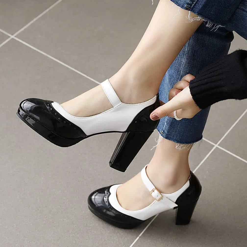 KOKOMOMO Womens Wingtip Mary Jane Oxford High Heels Ankle Strap Platform Vintage Pumps