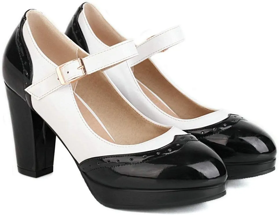 KOKOMOMO Womens Wingtip Mary Jane Oxford High Heels Ankle Strap Platform Vintage Pumps