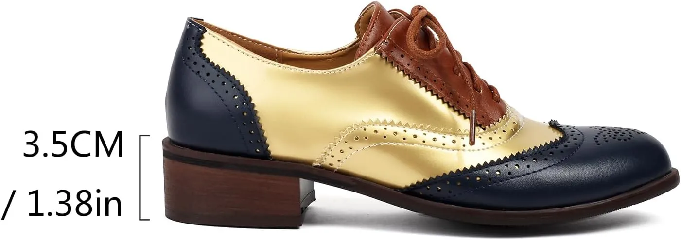 Lace-up Wingtips Oxford Shoes for Women Cutout Brogues Saddle Shoes