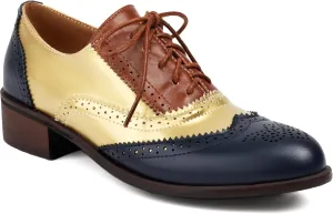 Lace-up Wingtips Oxford Shoes for Women Cutout Brogues Saddle Shoes