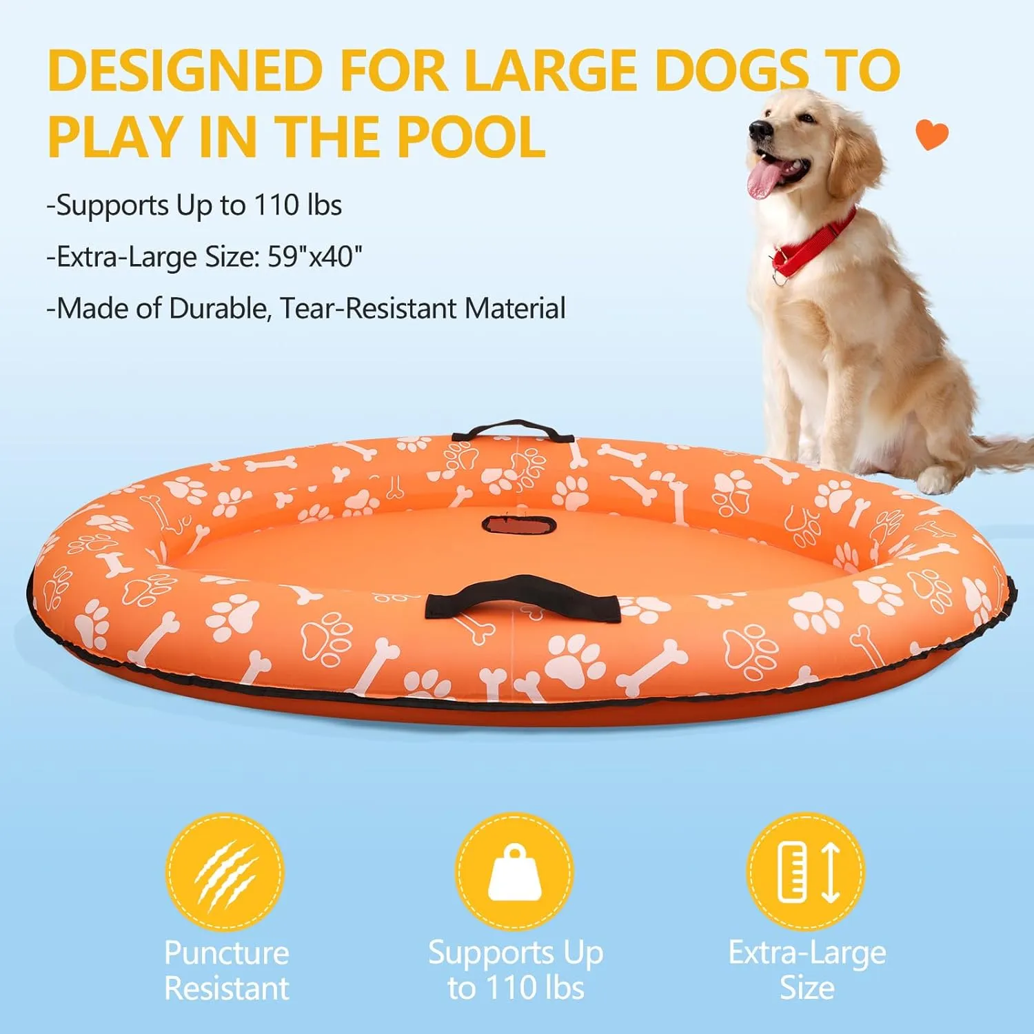 Large Dog Pool Float - 59"X39" Dog Pool Float for Large Dogs, Puncture Proof pet Floats Holds Up to 110 Lbs
