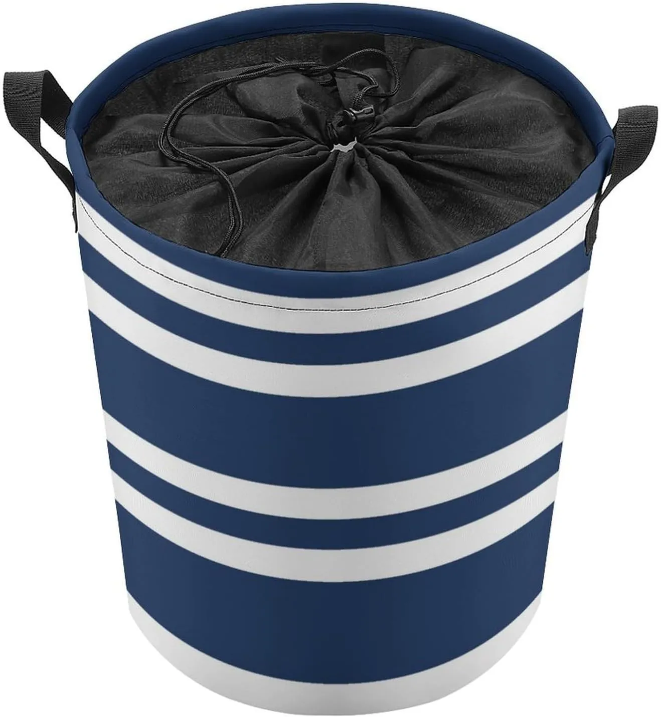 Large Laundry Hamper Bag, Navy Blue and White Stripe Collapsible Laundry Basket Waterproof Dirty Clothes Organizer Containers for College Dorms