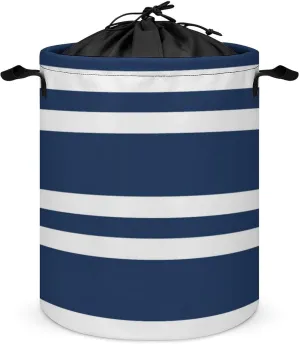 Large Laundry Hamper Bag, Navy Blue and White Stripe Collapsible Laundry Basket Waterproof Dirty Clothes Organizer Containers for College Dorms