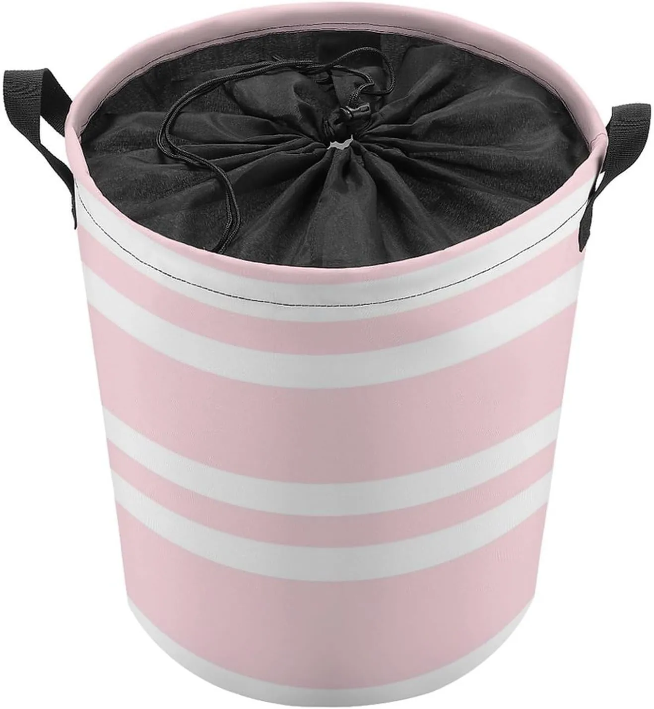 Large Laundry Hamper Bag, Pale Pink and White Striped Collapsible Laundry Basket Waterproof Dirty Clothes Organizer Containers for College Dorms