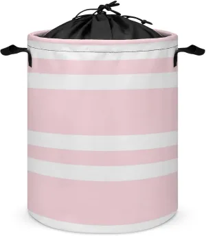 Large Laundry Hamper Bag, Pale Pink and White Striped Collapsible Laundry Basket Waterproof Dirty Clothes Organizer Containers for College Dorms