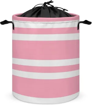 Large Laundry Hamper Bag, Rose Pink and White Stripes Collapsible Laundry Basket Waterproof Dirty Clothes Organizer Containers for College Dorms