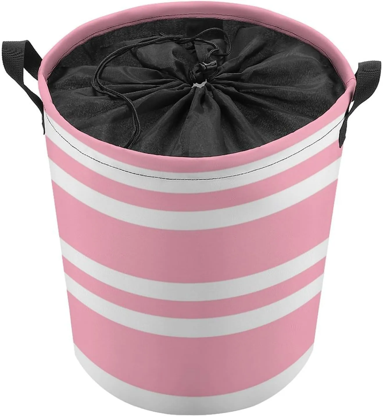 Large Laundry Hamper Bag, Rose Pink and White Stripes Collapsible Laundry Basket Waterproof Dirty Clothes Organizer Containers for College Dorms
