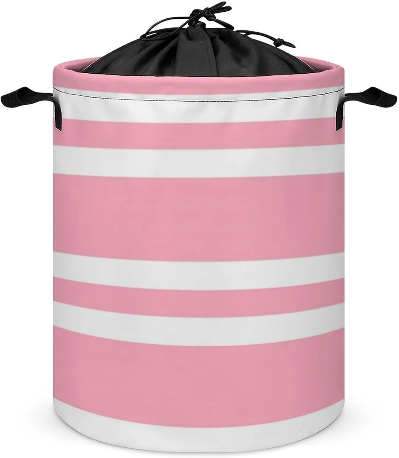 Large Laundry Hamper Bag, Rose Pink and White Stripes Collapsible Laundry Basket Waterproof Dirty Clothes Organizer Containers for College Dorms
