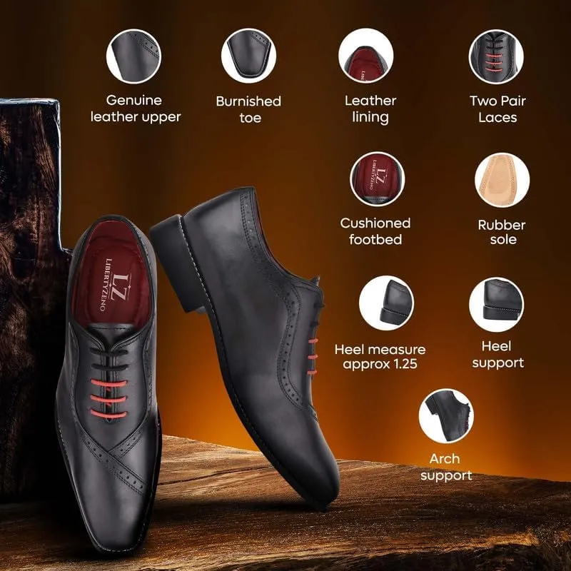 LIBERTYZENO Mens Burnished Toe Genuine Leather Adults Lace Up Oxford Dress Shoes for Easter Gift