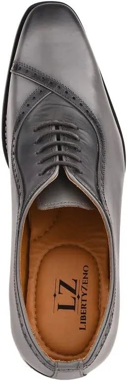 LIBERTYZENO Mens Burnished Toe Genuine Leather Adults Lace Up Oxford Dress Shoes for Prom Graduation