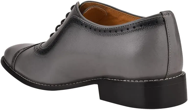 LIBERTYZENO Mens Burnished Toe Genuine Leather Adults Lace Up Oxford Dress Shoes for Prom Graduation