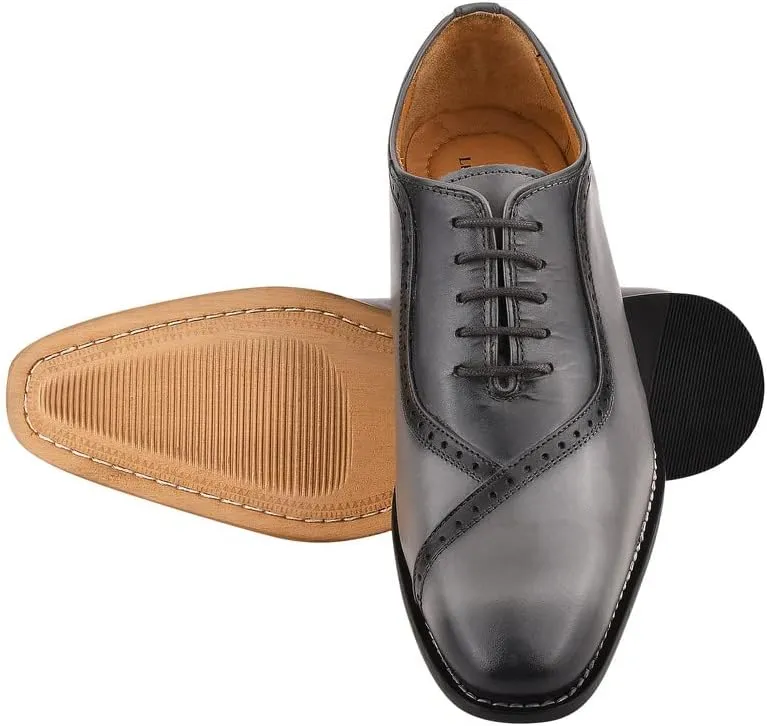 LIBERTYZENO Mens Burnished Toe Genuine Leather Adults Lace Up Oxford Dress Shoes for Prom Graduation