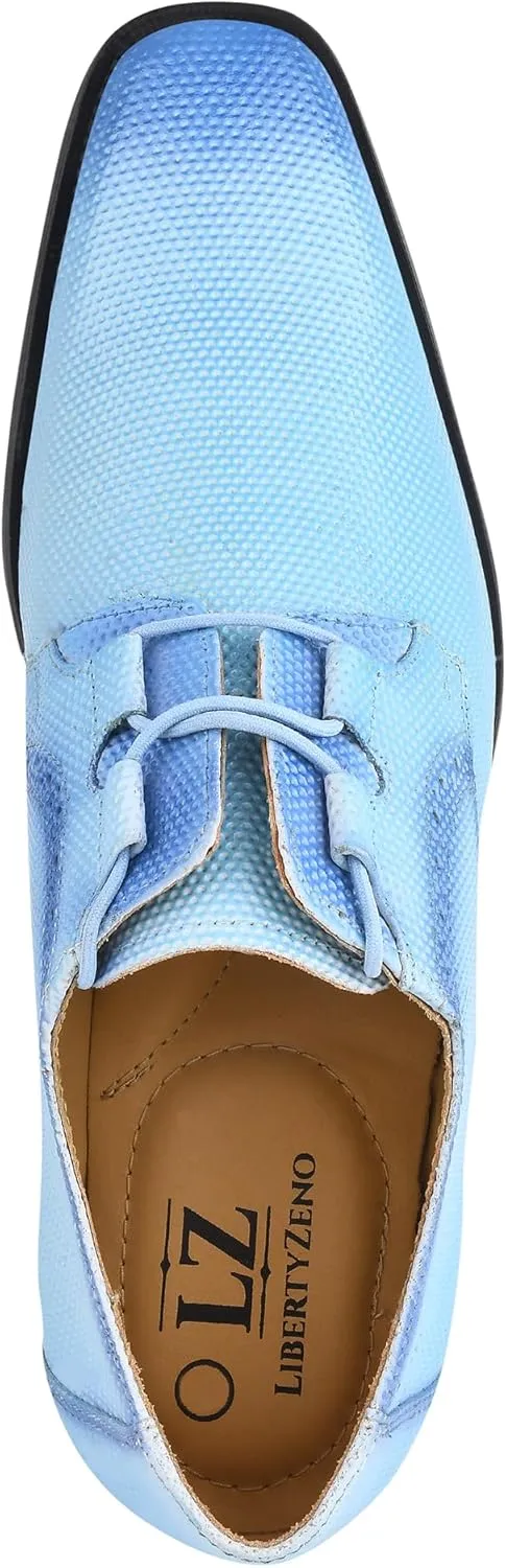 LIBERTYZENO Mens Plain & Animal Print Blue Genuine Leather Adults Lace Up Oxford Dress Shoes for Easter Gift
