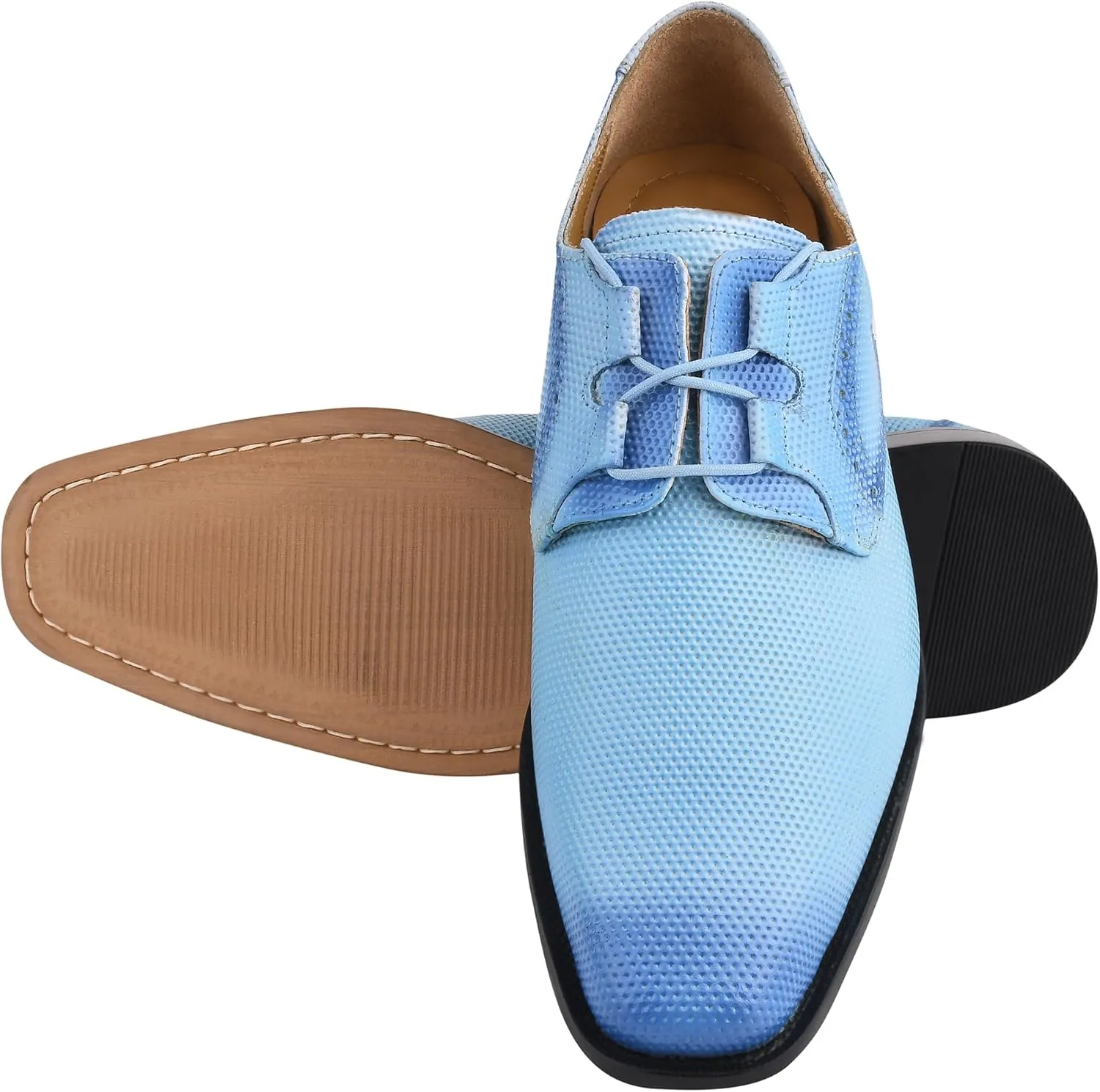LIBERTYZENO Mens Plain & Animal Print Blue Genuine Leather Adults Lace Up Oxford Dress Shoes for Easter Gift