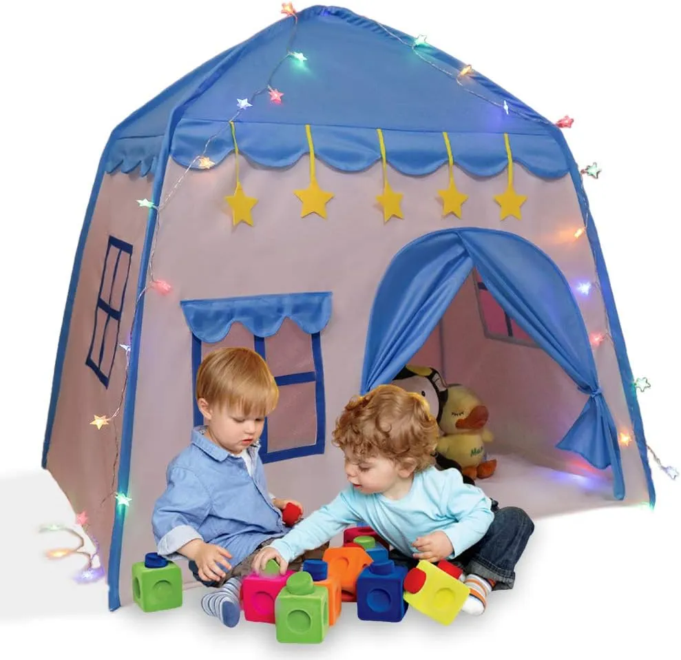 LimitlessFunN 210D Oxford Fabric Flower Kids Play Tent | Includes Star Lights & Carrying Case |, Children Indoor Castle Playhouse for Boys, Toddlers, 39" D x 51" W x 51" H