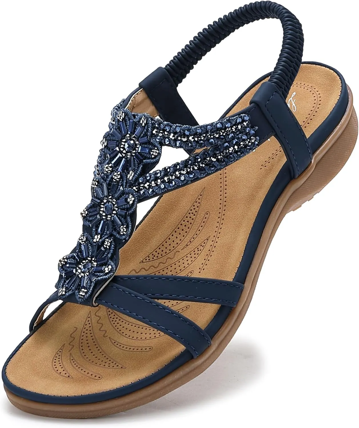 Littleplum Sandals Women Flat Dressy Sandal Summer Comfortable Slip-on Casual Beach Shoes Dress Bohemian Ankle Elastic Flats Sandals