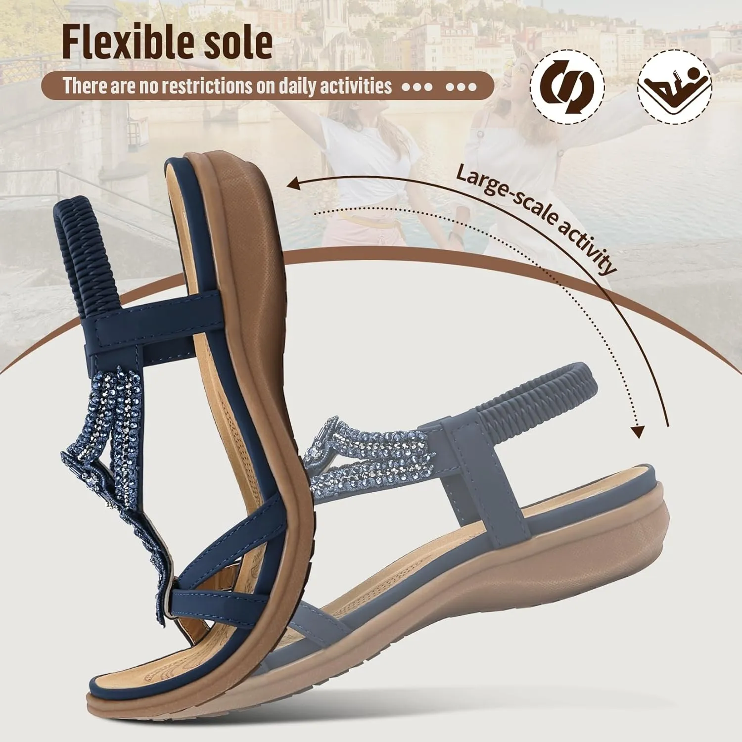 Littleplum Sandals Women Flat Dressy Sandal Summer Comfortable Slip-on Casual Beach Shoes Dress Bohemian Ankle Elastic Flats Sandals