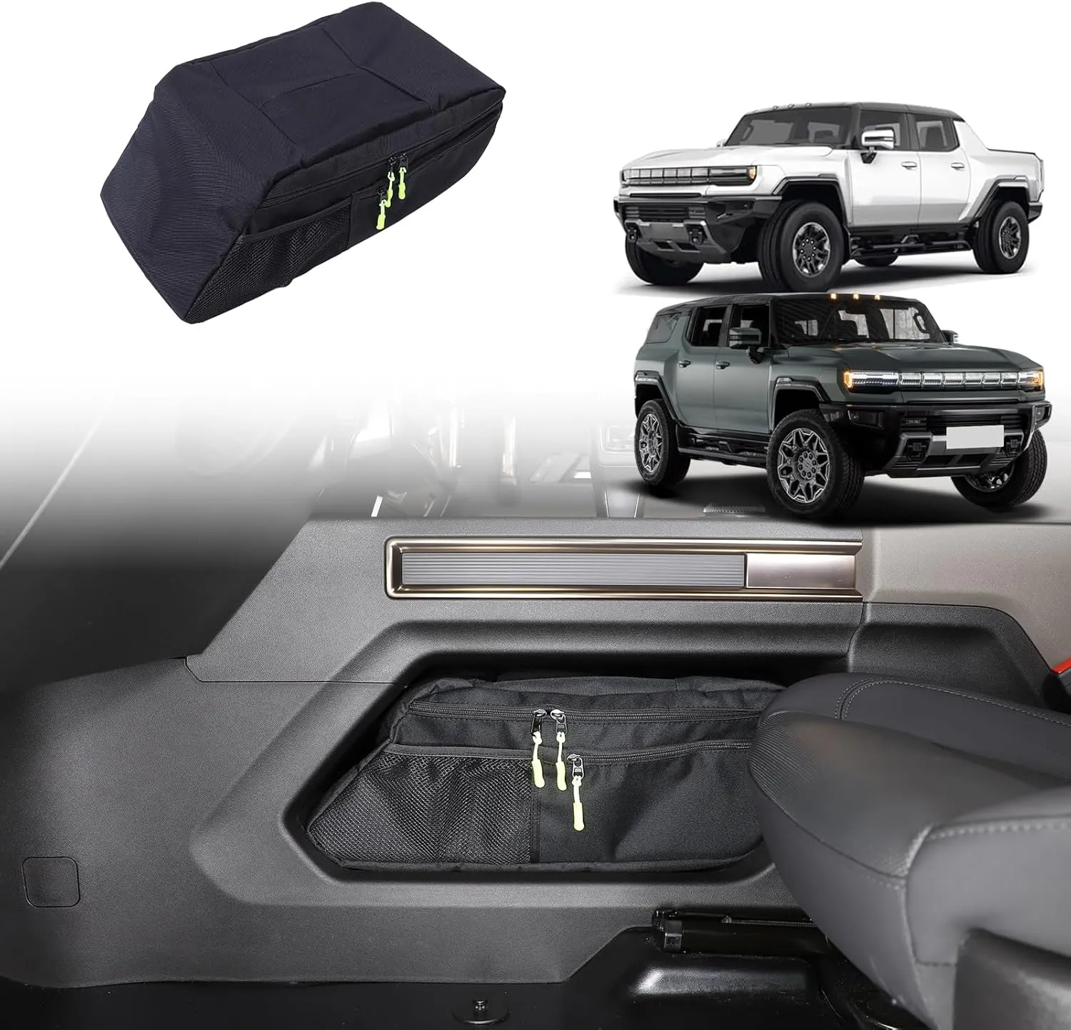 Lower Console Organizer Storage Bag for Hummer EV Accessories Car Gear Box Shift Control Panel Side Pockets Auto Transmission Side Organizer Compatible with 2024 2025 2026 Hummer EV Pickup/SUV