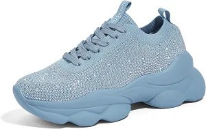 LUCKY STEP Women's Chunky Rhinestone Sneaker Sparkly Bling Bedazzled Mesh Slip on Elastic Sock Glitter Shiny Rave Walking Shoes