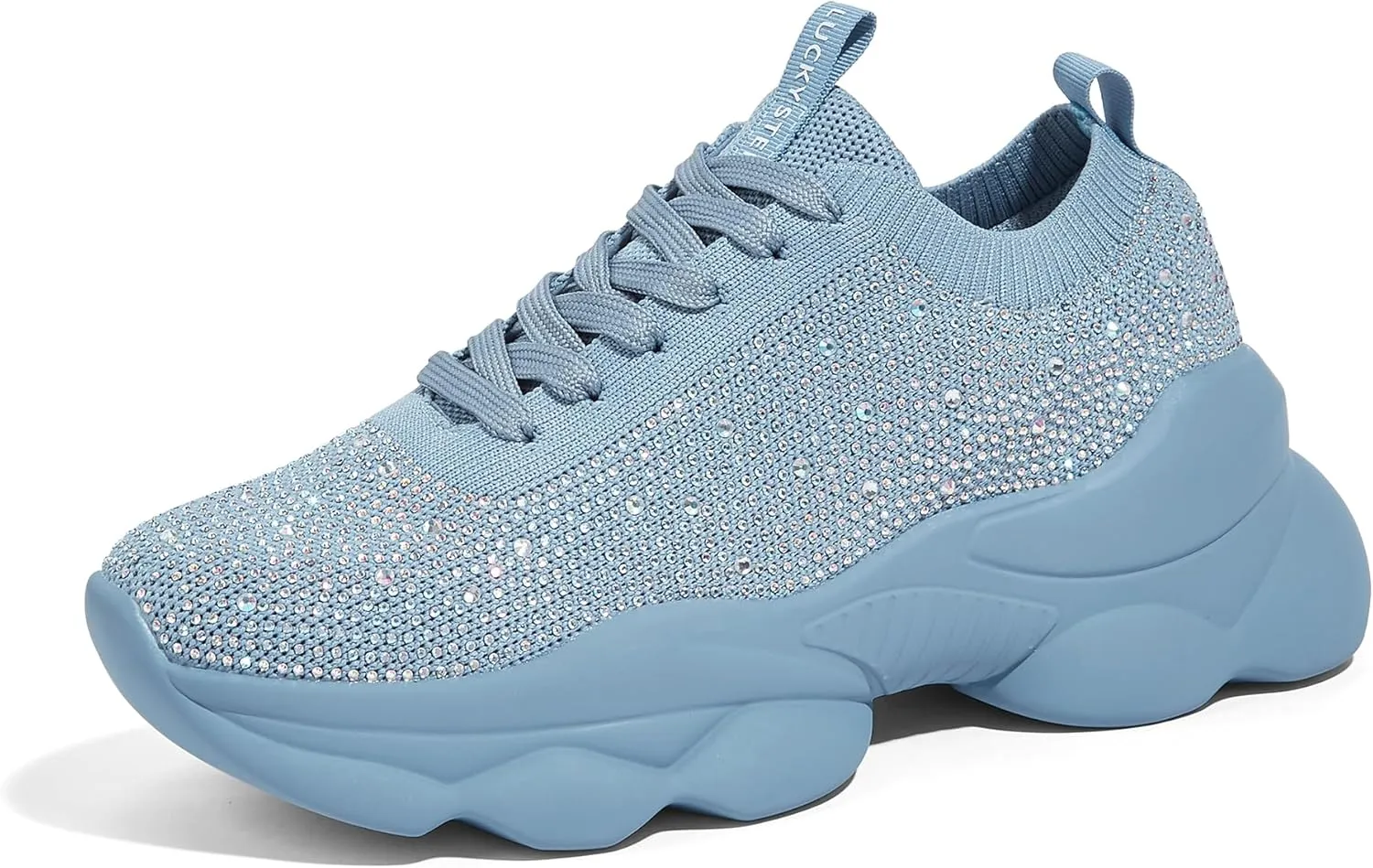 LUCKY STEP Women's Chunky Rhinestone Sneaker Sparkly Bling Bedazzled Mesh Slip on Elastic Sock Glitter Shiny Rave Walking Shoes