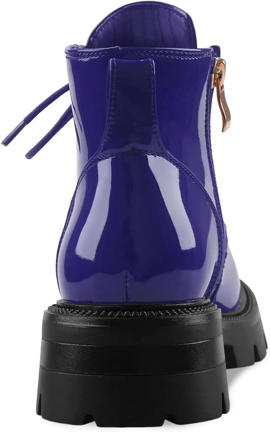 Lug Sole Chunky Heel Short Combat Boots Fashion Ankle Booties Low Heeled Platform Black Oxford Shoes with Side Zipper and Lace Up for Women Ladies Cute