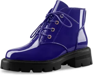 Lug Sole Chunky Heel Short Combat Boots Fashion Ankle Booties Low Heeled Platform Black Oxford Shoes with Side Zipper and Lace Up for Women Ladies Cute