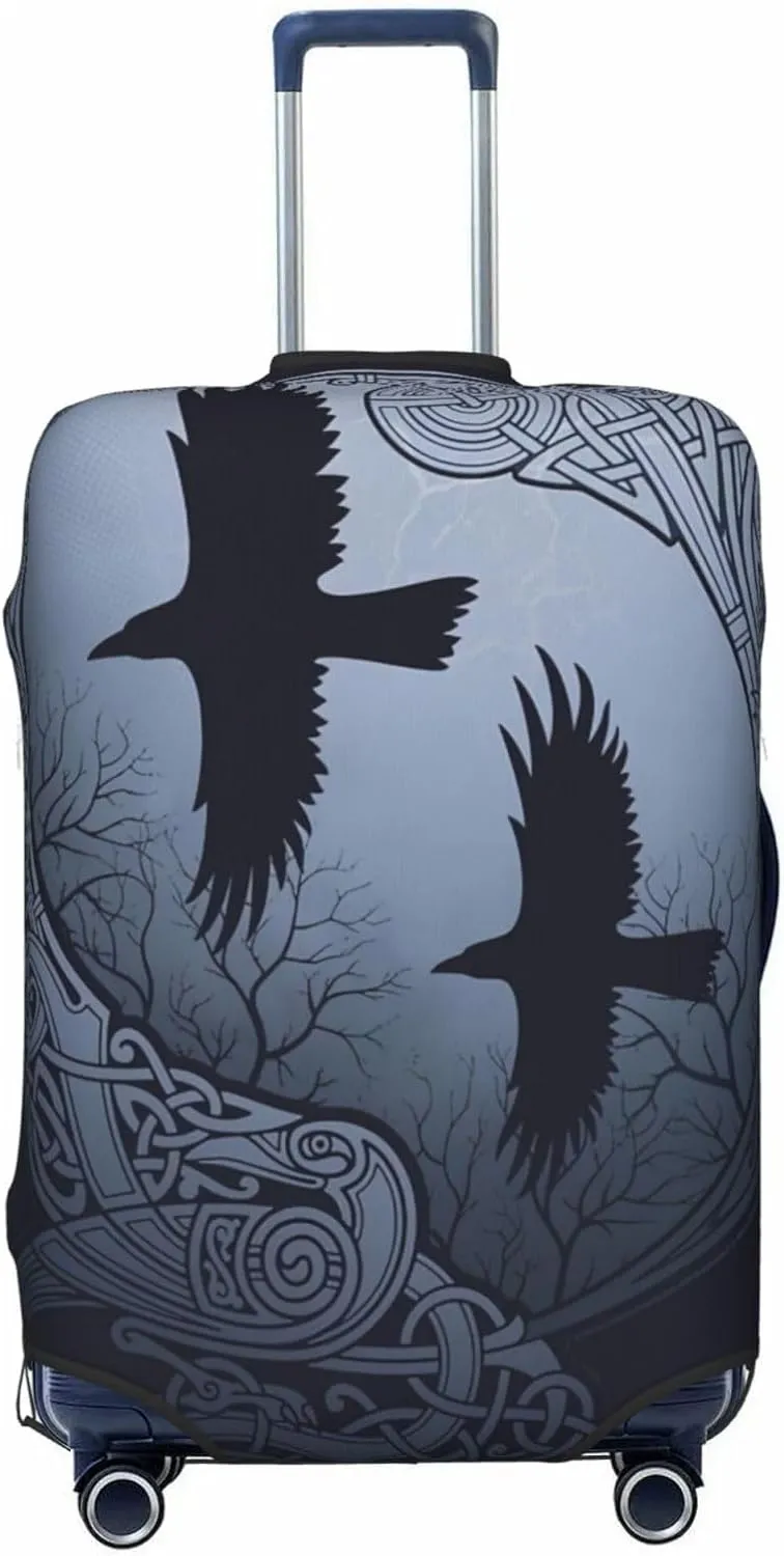 Luggage Cover For Travel Vikings Norse Mythology Scandinavian Rune Odin Ravens–dustproof Ideal For Travel 20-28 Inch.