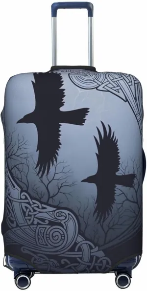 Luggage Cover For Travel Vikings Norse Mythology Scandinavian Rune Odin Ravens–dustproof Ideal For Travel 20-28 Inch.