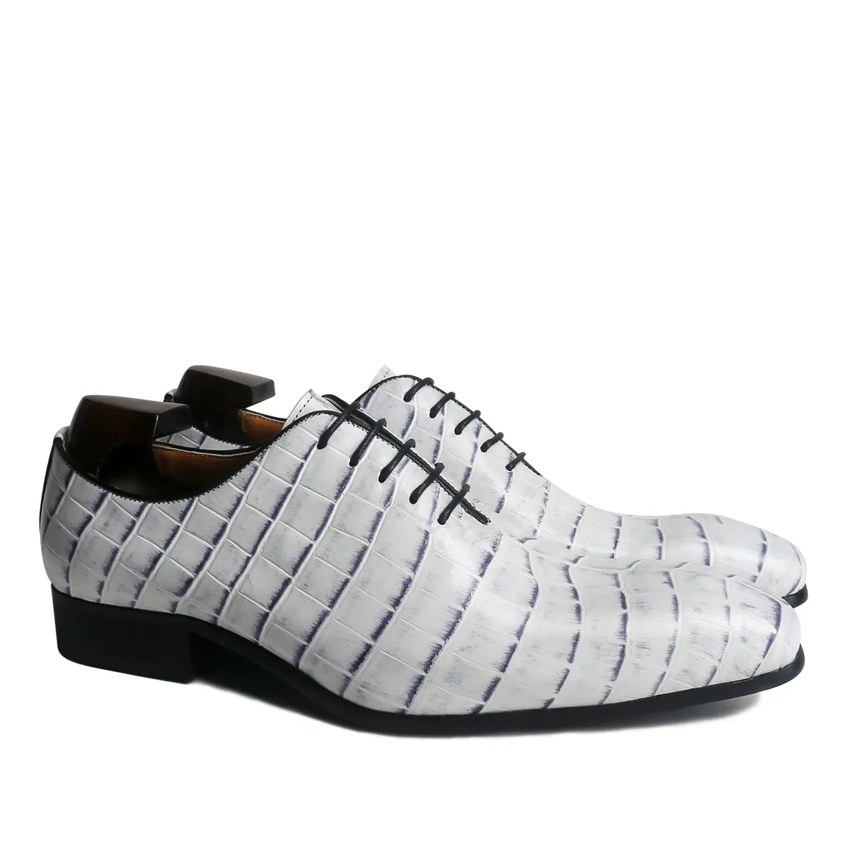 Luxury Crocodile Pattern Plain Toe Oxford Shoes