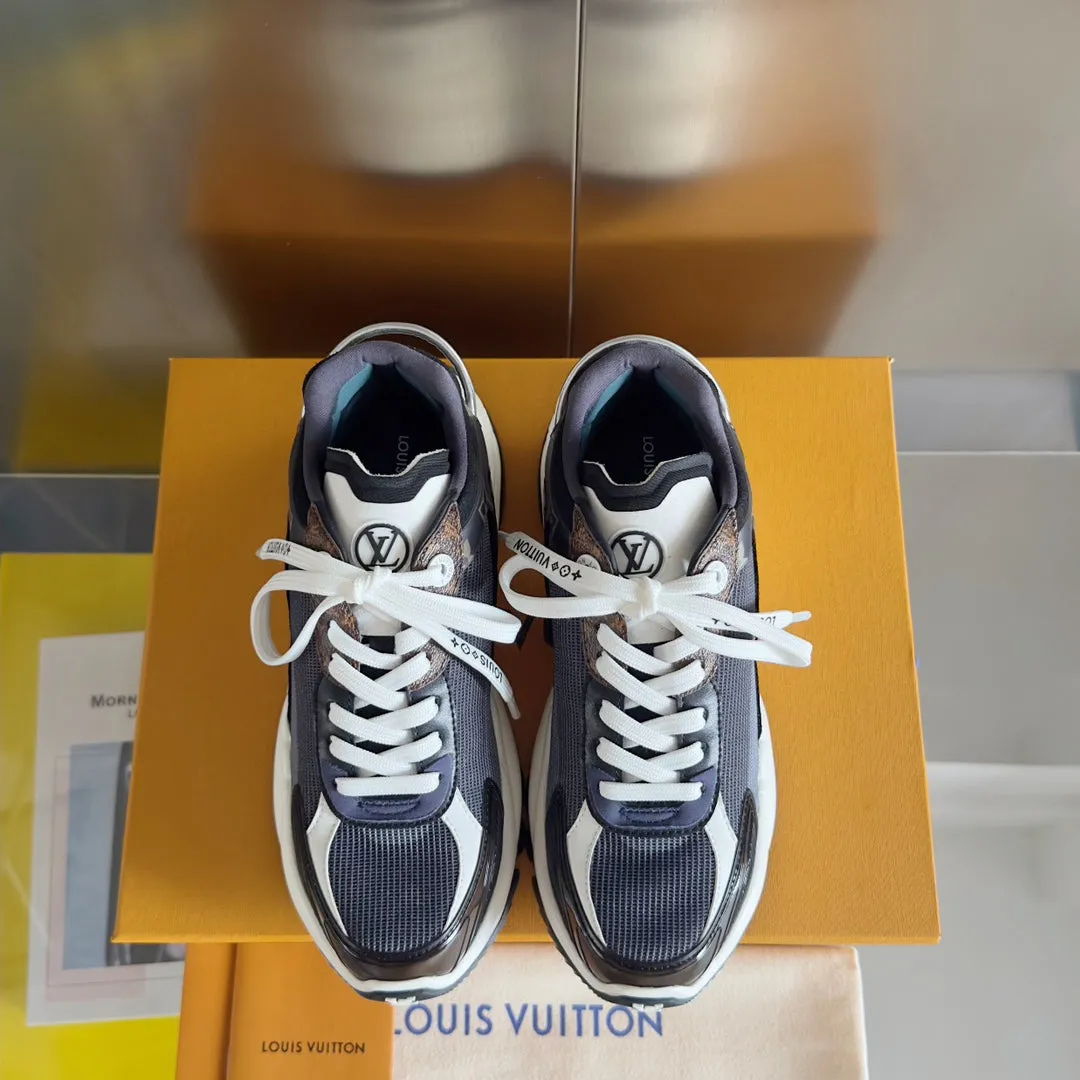 LV Run 55 Sneaker 55mm Black Mix Blue Charcoal Monogram Polyester Mesh Fabric