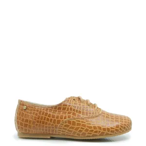 Manuela Cognac Croc Lace Up