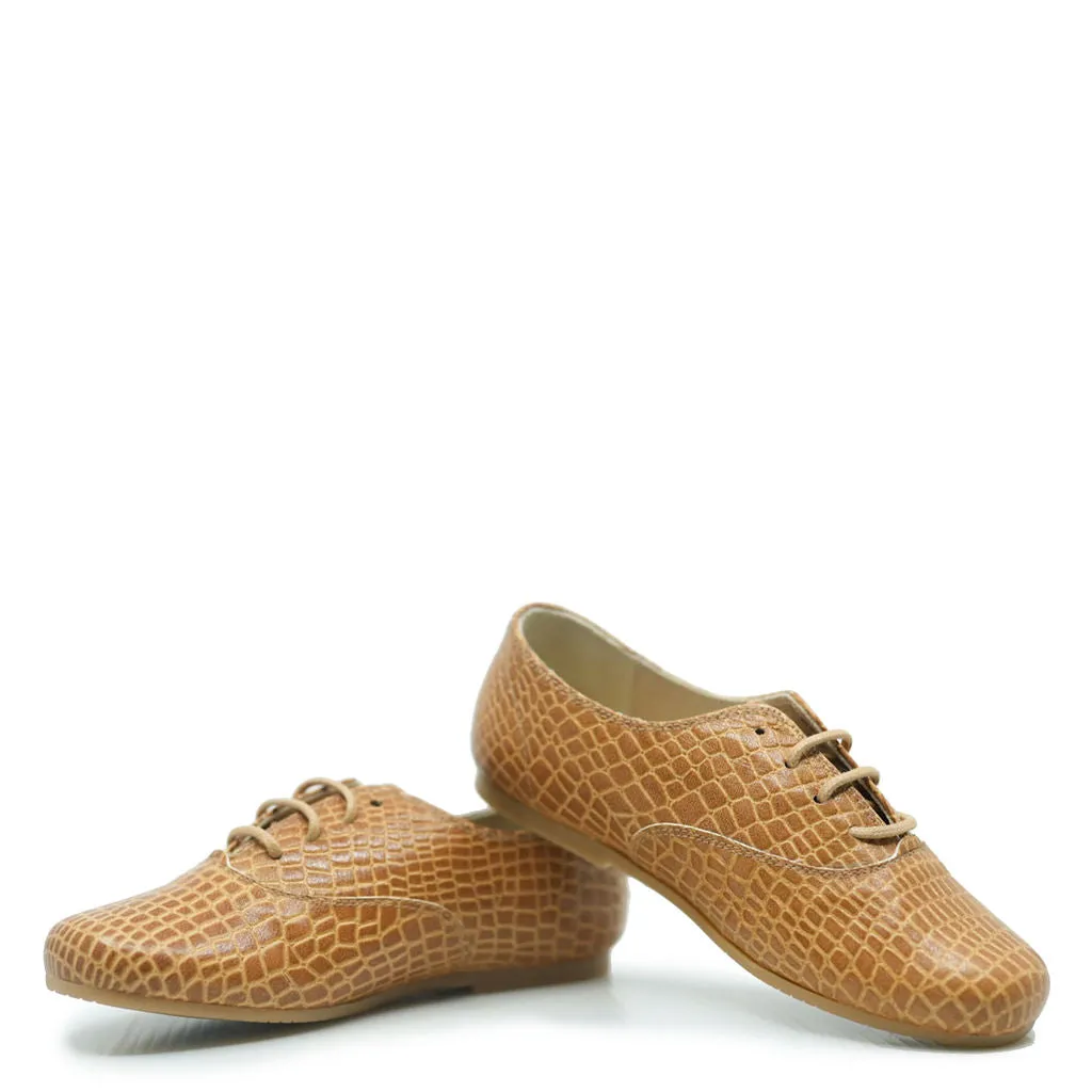 Manuela Cognac Croc Lace Up