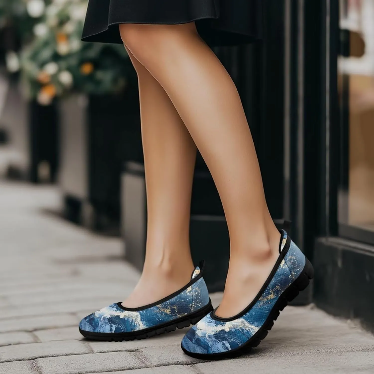 Marble Pattern Shoes for Women Slip On Loafer Flats Mesh Walking Shoes for Nurse Work Ballet Comfortable Lightweight Casual Shoes