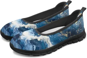 Marble Pattern Shoes for Women Slip On Loafer Flats Mesh Walking Shoes for Nurse Work Ballet Comfortable Lightweight Casual Shoes