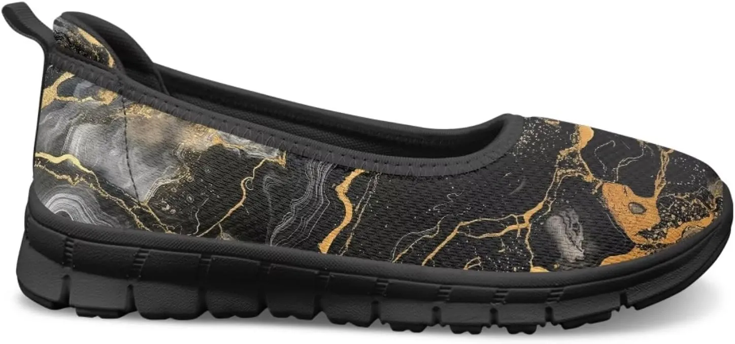 Marble Pattern Shoes for Women Slip On Loafer Flats Mesh Walking Shoes for Nurse Work Ballet Comfortable Lightweight Casual Shoes