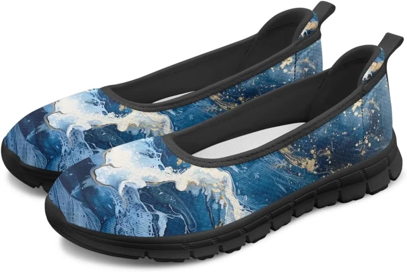 Marble Pattern Shoes for Women Slip On Loafer Flats Mesh Walking Shoes for Nurse Work Ballet Comfortable Lightweight Casual Shoes