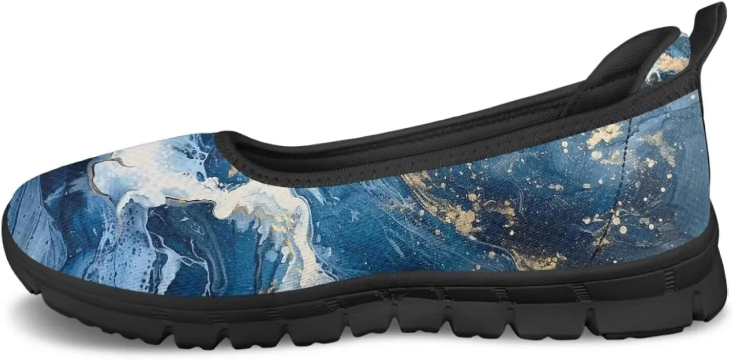 Marble Pattern Shoes for Women Slip On Loafer Flats Mesh Walking Shoes for Nurse Work Ballet Comfortable Lightweight Casual Shoes