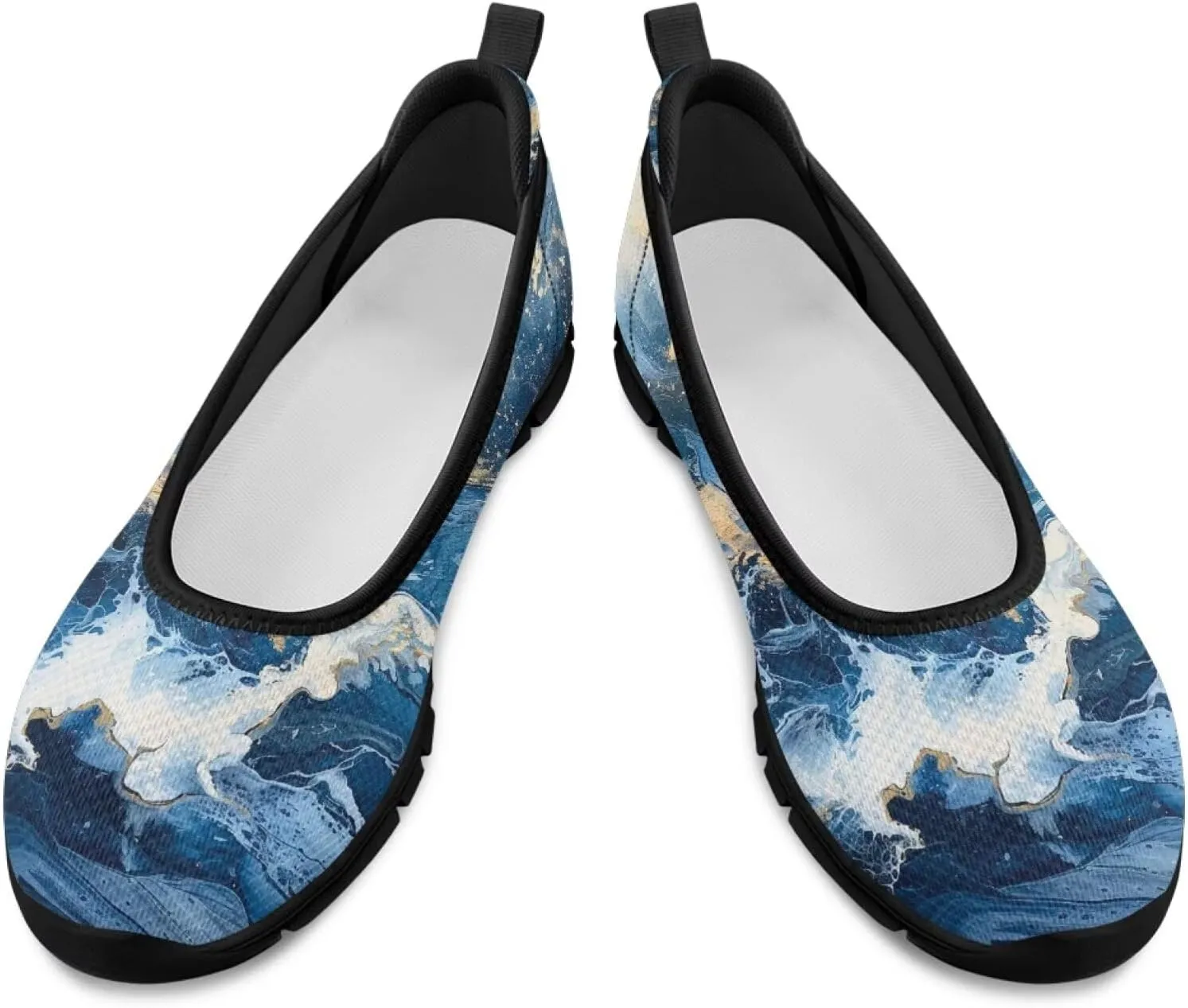 Marble Pattern Shoes for Women Slip On Loafer Flats Mesh Walking Shoes for Nurse Work Ballet Comfortable Lightweight Casual Shoes