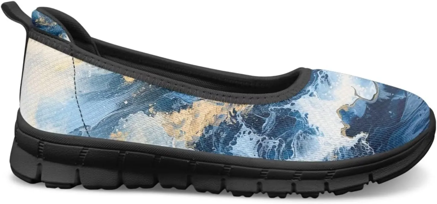 Marble Pattern Shoes for Women Slip On Loafer Flats Mesh Walking Shoes for Nurse Work Ballet Comfortable Lightweight Casual Shoes