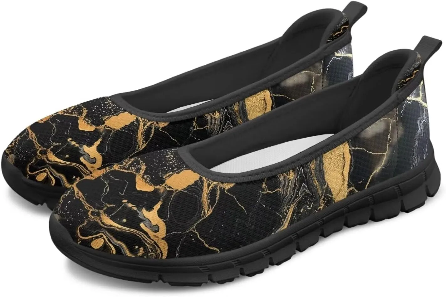 Marble Pattern Shoes for Women Slip On Loafer Flats Mesh Walking Shoes for Nurse Work Ballet Comfortable Lightweight Casual Shoes