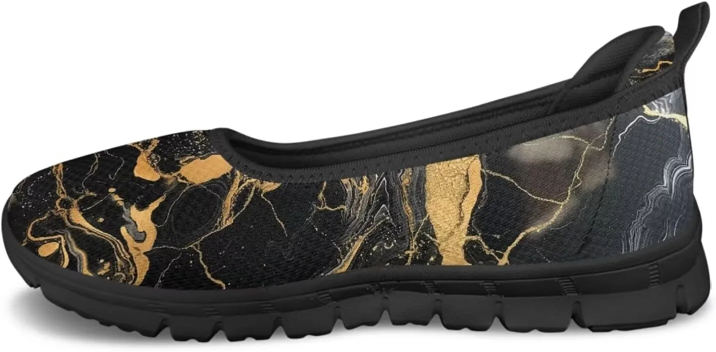 Marble Pattern Shoes for Women Slip On Loafer Flats Mesh Walking Shoes for Nurse Work Ballet Comfortable Lightweight Casual Shoes