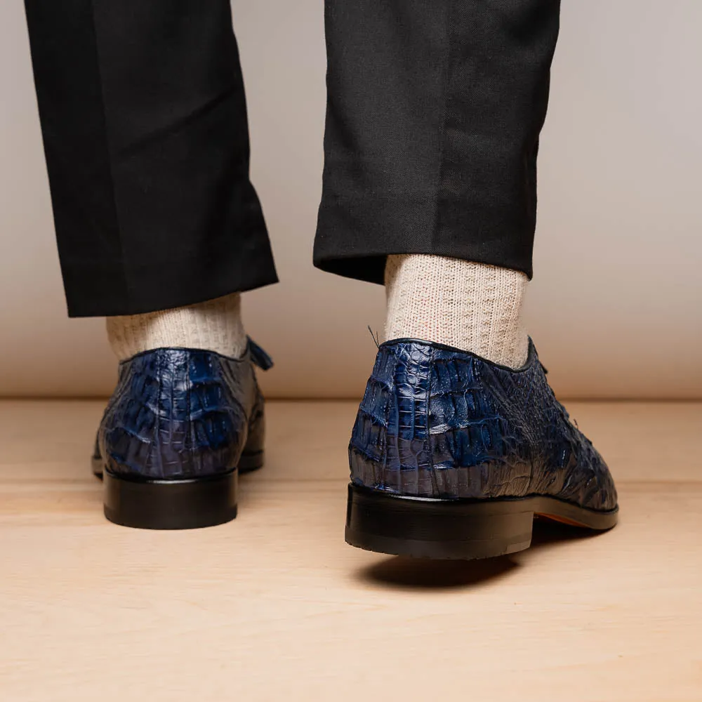 Marco Di Milano Lacio in Navy Caiman Crocodile Derby Dress Shoes