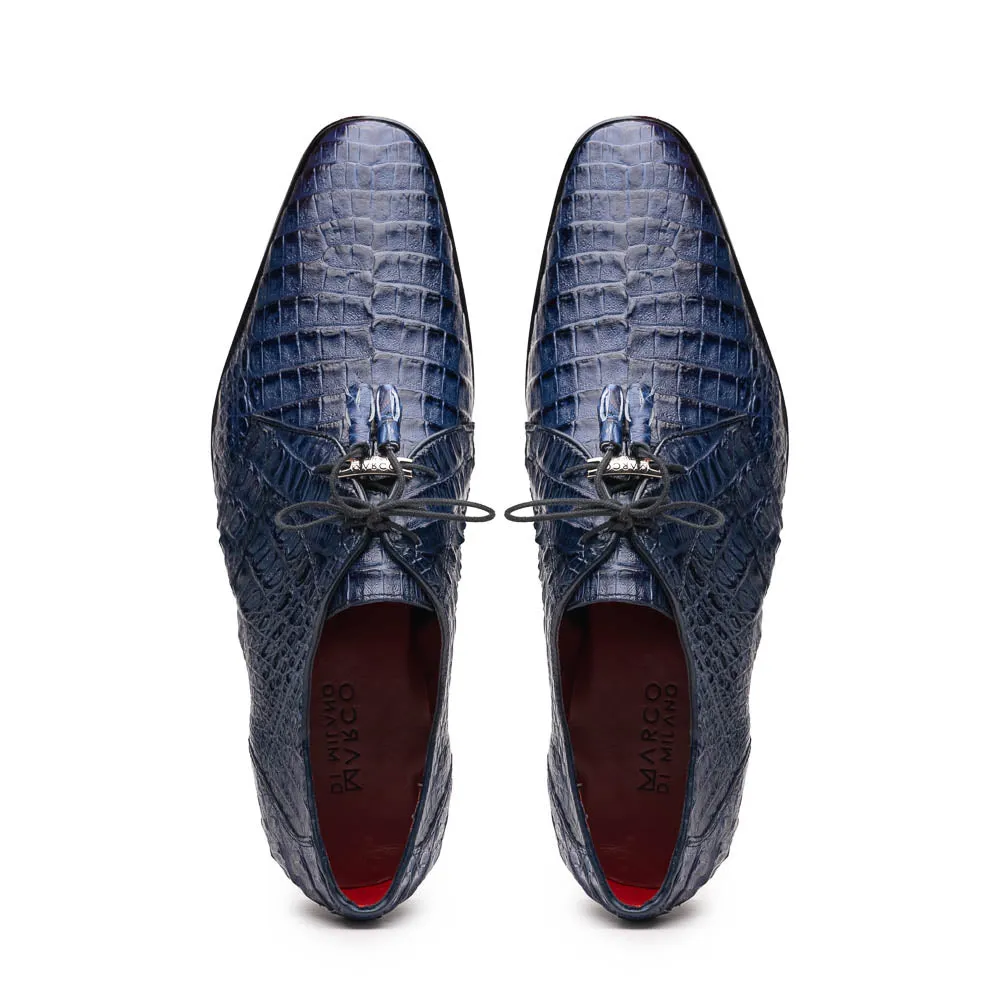 Marco Di Milano Lacio in Navy Caiman Crocodile Derby Dress Shoes