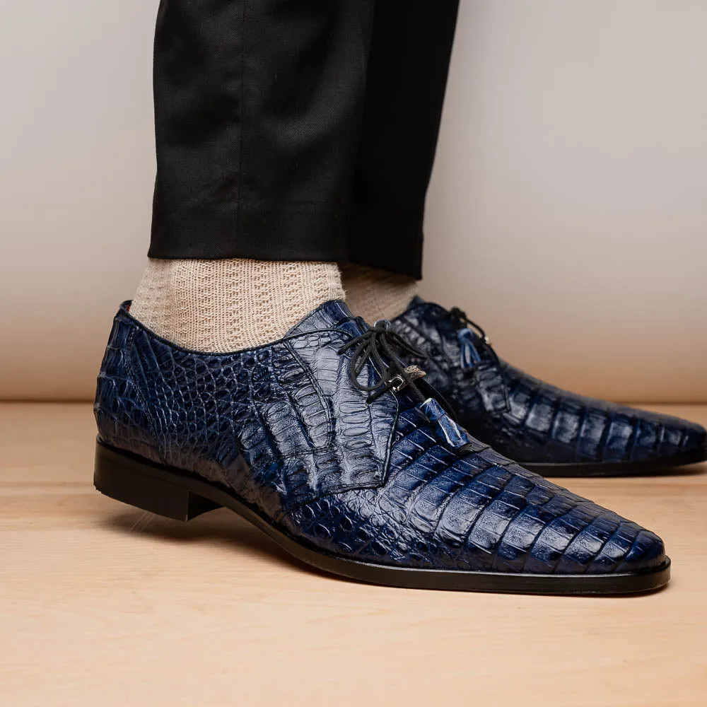 Marco Di Milano Lacio in Navy Caiman Crocodile Derby Dress Shoes