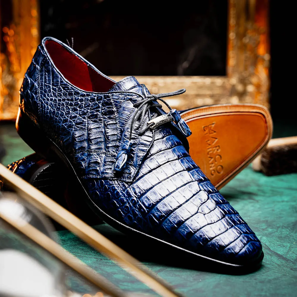 Marco Di Milano Lacio in Navy Caiman Crocodile Derby Dress Shoes