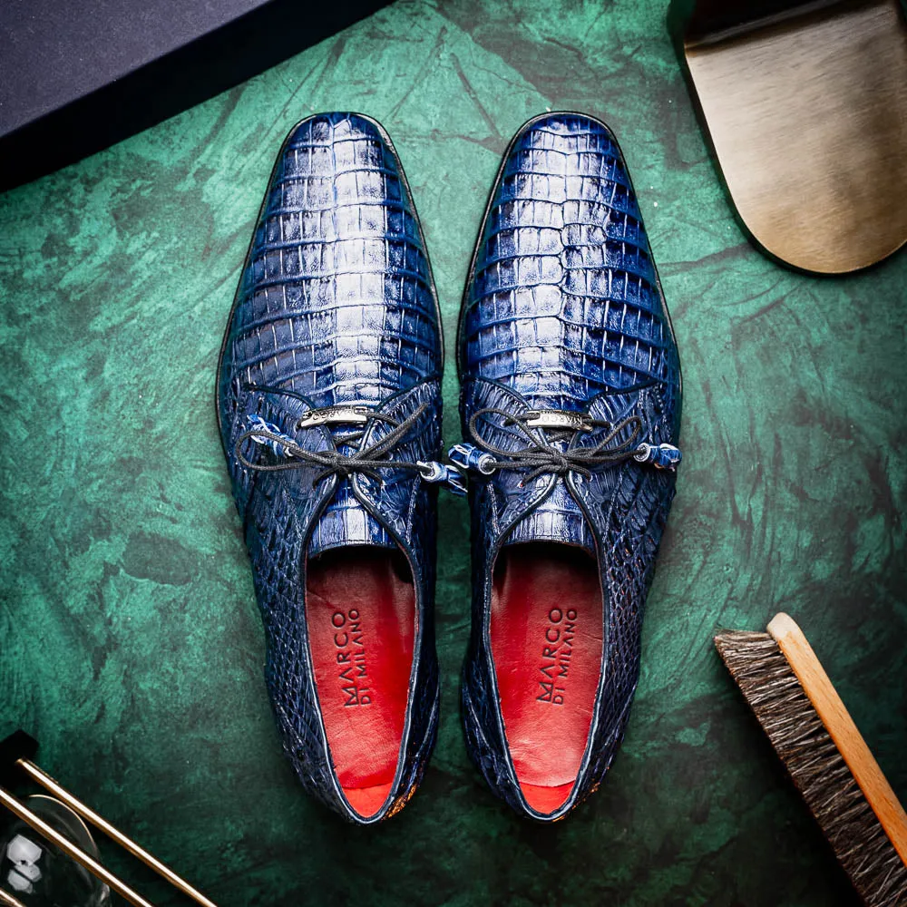 Marco Di Milano Lacio in Navy Caiman Crocodile Derby Dress Shoes