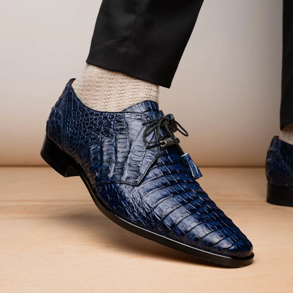 Marco Di Milano Lacio in Navy Caiman Crocodile Derby Dress Shoes