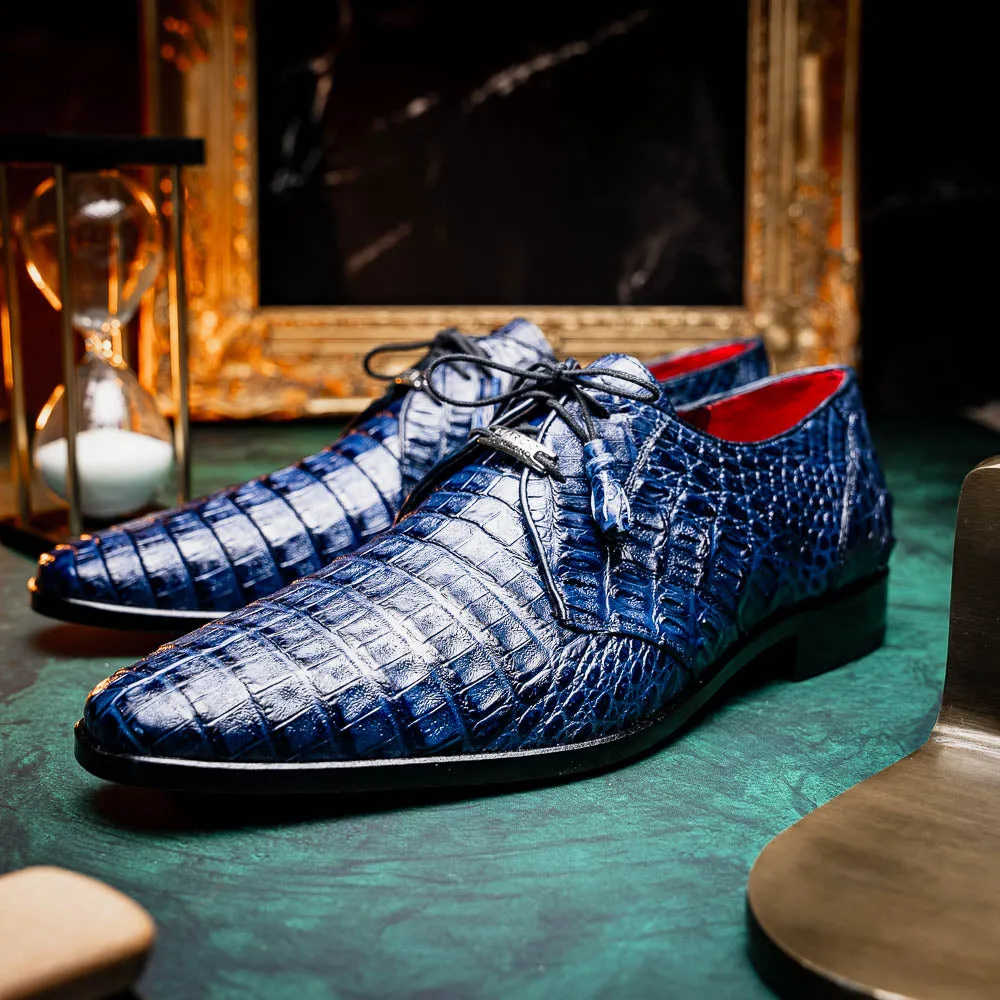Marco Di Milano Lacio in Navy Caiman Crocodile Derby Dress Shoes