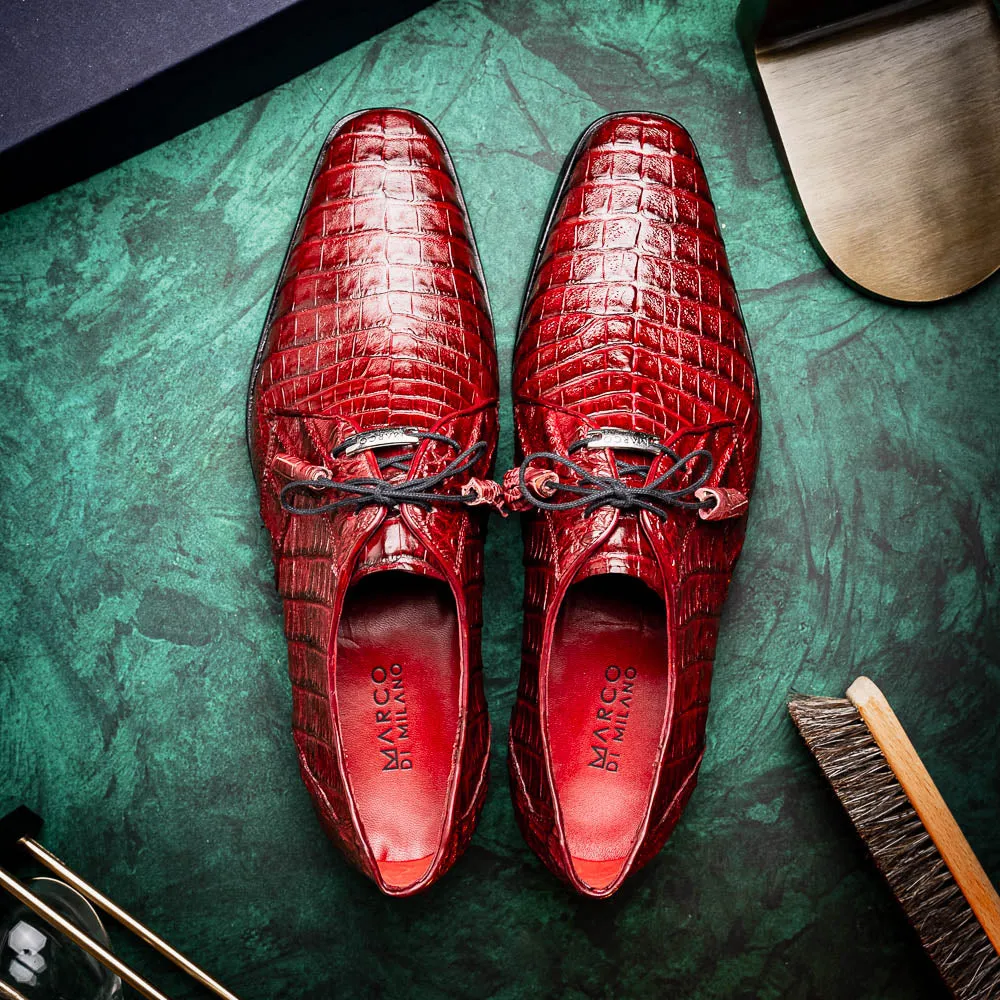 Marco Di Milano Lacio in Wine Caiman Crocodile Derby Dress Shoes