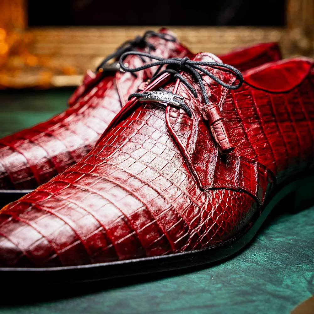 Marco Di Milano Lacio in Wine Caiman Crocodile Derby Dress Shoes